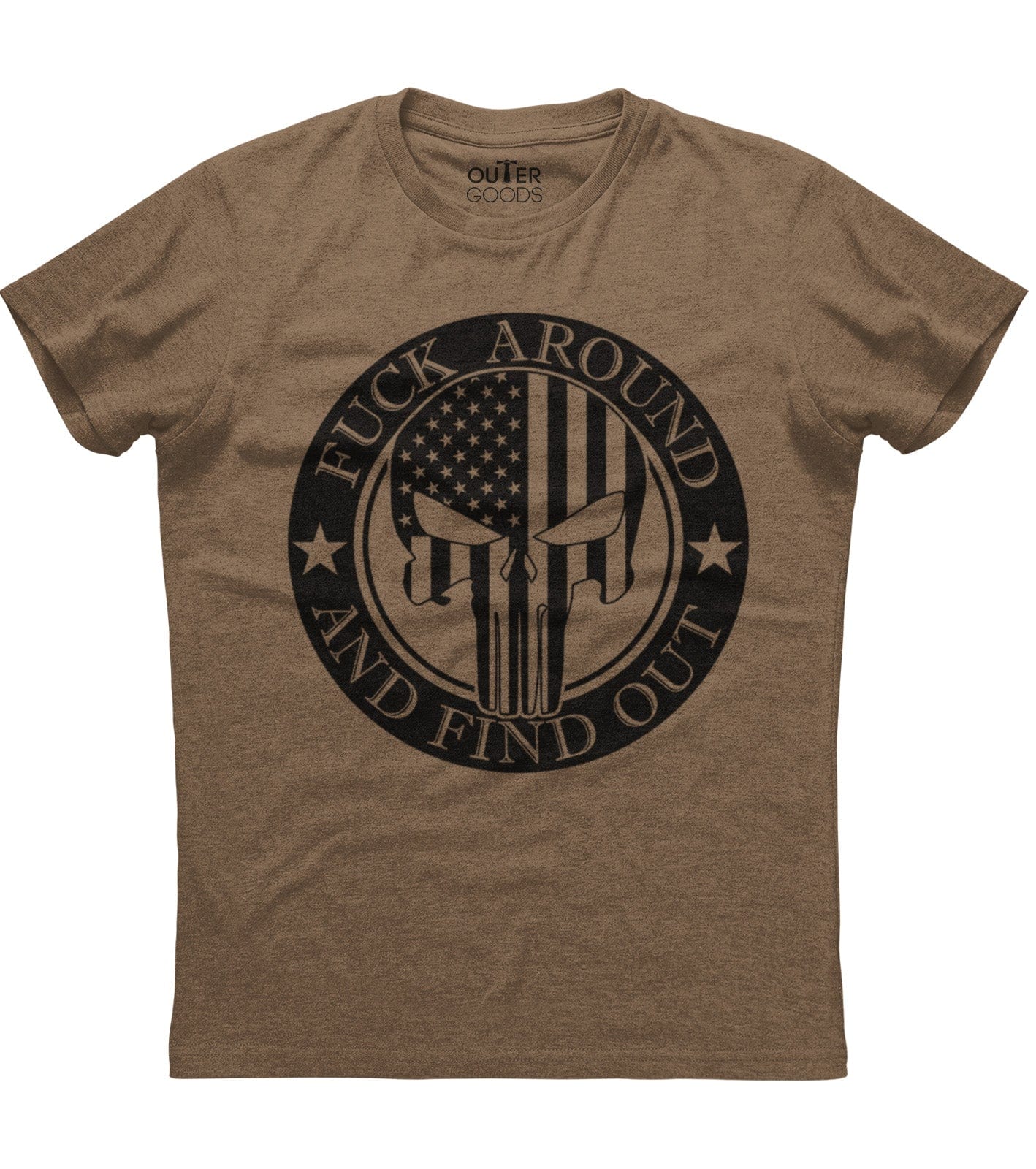 Fuck Around And Find Out Punisher Skull American Flag Patriotic T-Shirt (O)