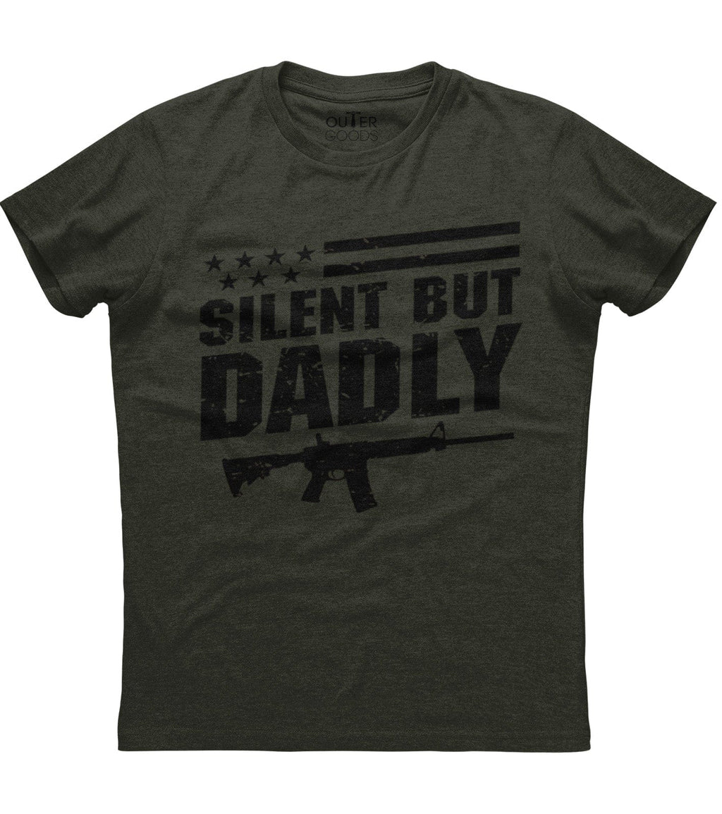 Silent But Dadly American Flag Gun T-Shirt (O)