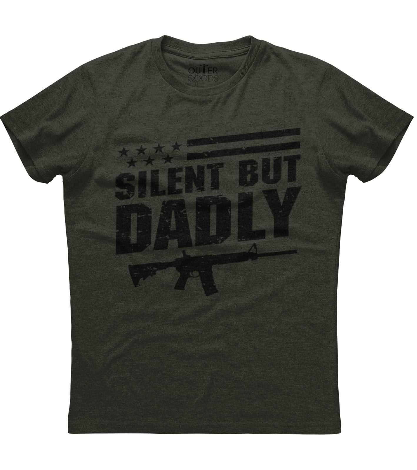 Silent But Dadly American Flag Gun T-Shirt (O)