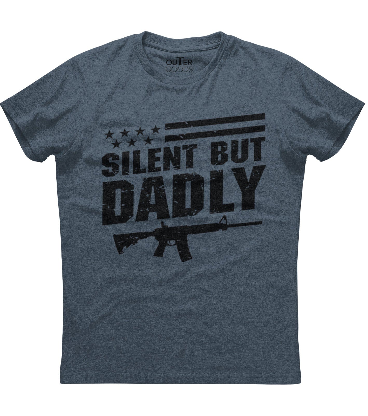 Silent But Dadly American Flag Gun T-Shirt (O)