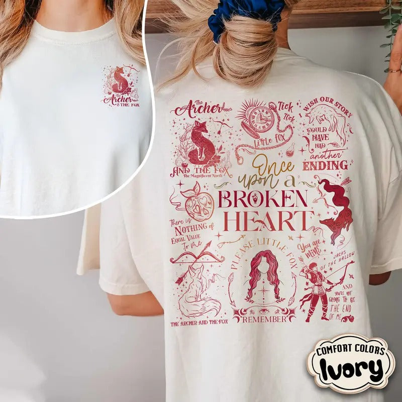 Ballad Of The Archer And The Fox Comfort Colors T-Shirt, Evangeline and Jacks Shirt, Bookish Apparel, Once Upon a Broken Heart Womenswear Soft Crewneck Short Sleeves Graphic Fabric Tee