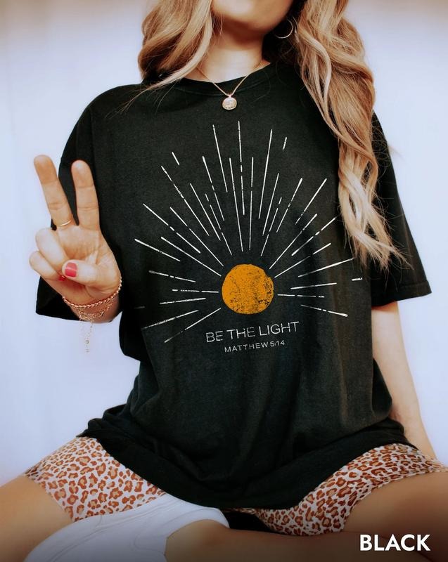 Be The Light Mathew 5 14 Sunburst Vintage Bible Verse Christia Shirt Cotton Tops