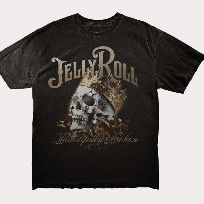 Beautifully Broken T-Shirt, Jelly Roll T-shirt,Music Tour Merch, Gift for Him, Gift For Her, Vintage Y2K, Menswear Top Underwear Tshirt Cotton