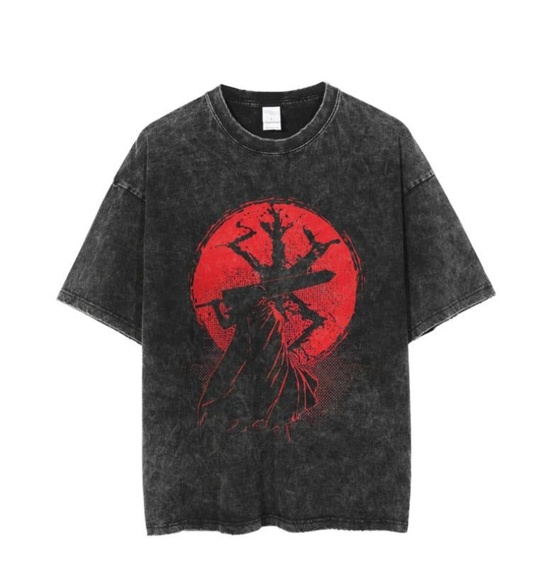 Berserk Guts Full BloodMoon Manga Harajuku Oversized Streetwear Anime Graphic Tee Shirt Menswear Top Underwear Crewneck
