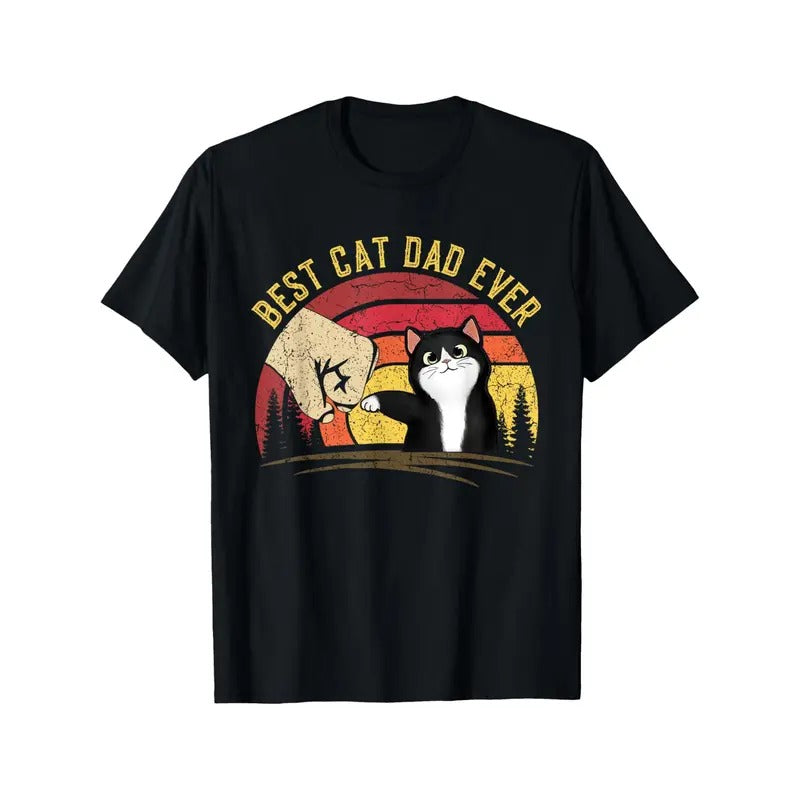 Best Cat Dad Ever" Vintage-Inspired Cotton T-Shirt - Soft & Comfortable, Perfect Gift for Father's Day, Thanksgiving, Christmas Made in USA