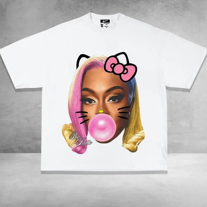 Big Lattoo BUBBLE GUM Tee Shirt Kitty, Graphic Tee Craze