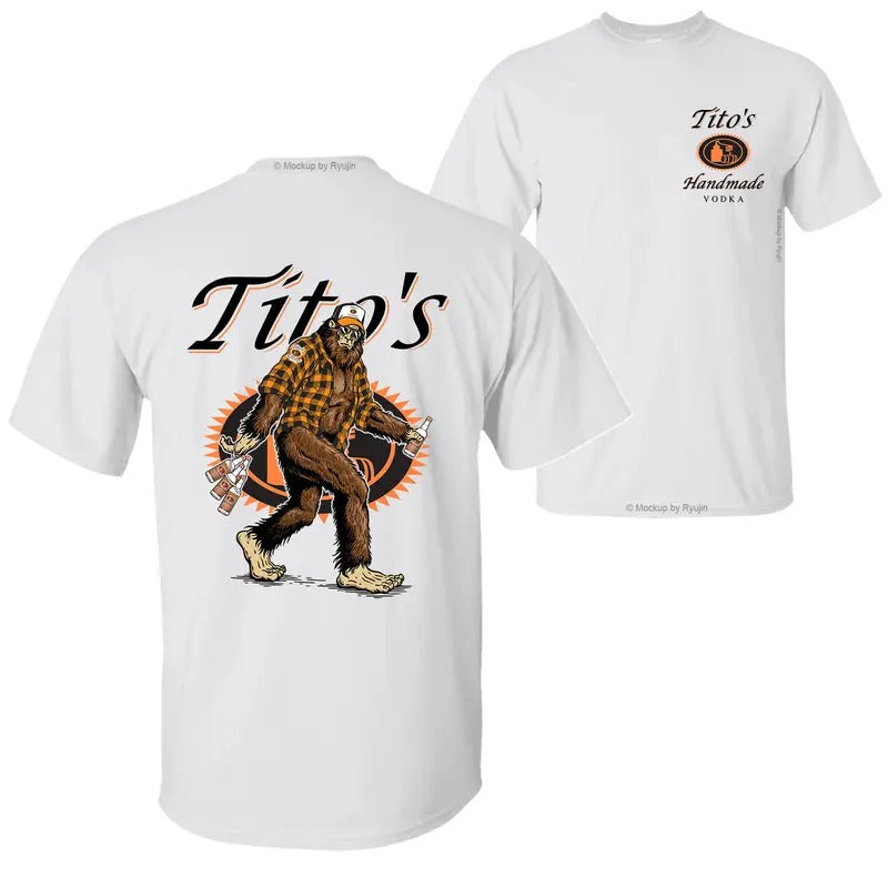 Bigfoot Titto's Handmade Vodka 2 Sided Graphic Printed Unisex Classic Comfort Cotton T-Shirt Menswear Top