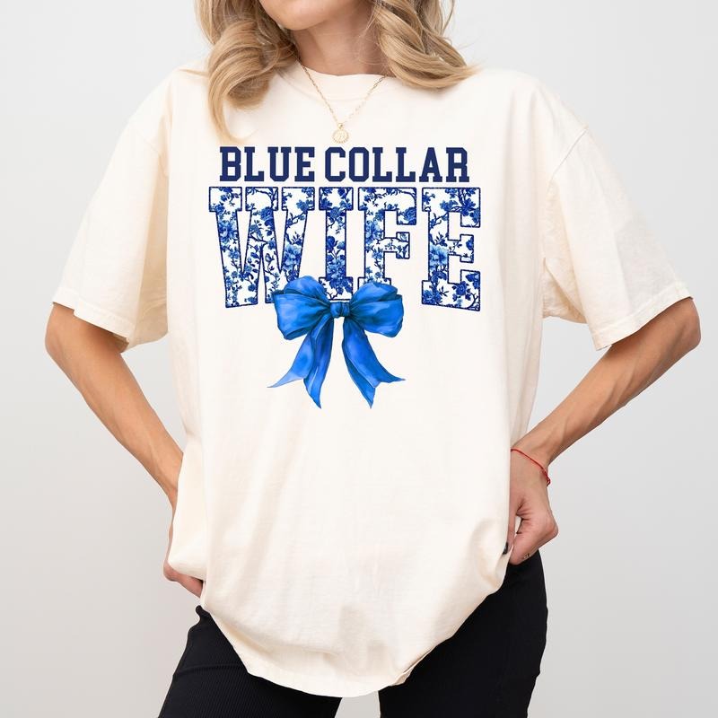 Blue Collar Wife Comfort Colors Shirt, Coquette Toile Blue Collar Wife T-shirt, Spoiled Blue Collar Wife Graphic Tee, Wifey Clothing, Gift For Her