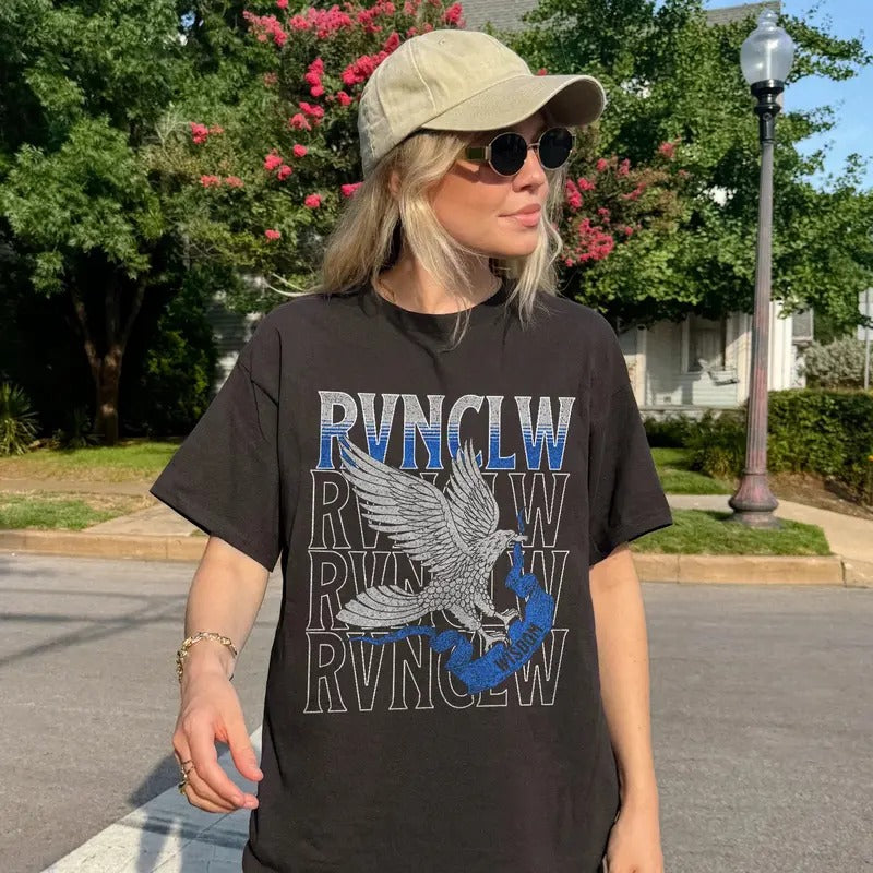 Blue House Comfort Colors T-Shirt, Wizard Vintage Band Tee, Lovegood Shirt, Potter Tees, HP Fan Gift, Oversized Pottery Universal Bookish Unisex Soft Comfort Crewneck Short Sleeves Graphic Fabric Outfit