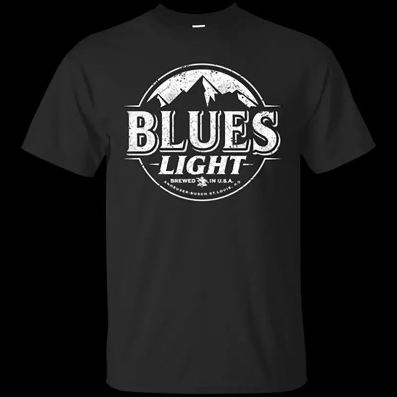 Blues Busch Light Beer Logo Graphic T-shirt, Designed For Men's Women's, Unisex Sweatshirt, Hoodie, Top Menswear Streetwear Casual Crewneck Tropical Cotton Womenswear Comfort Summer Shortsleeve