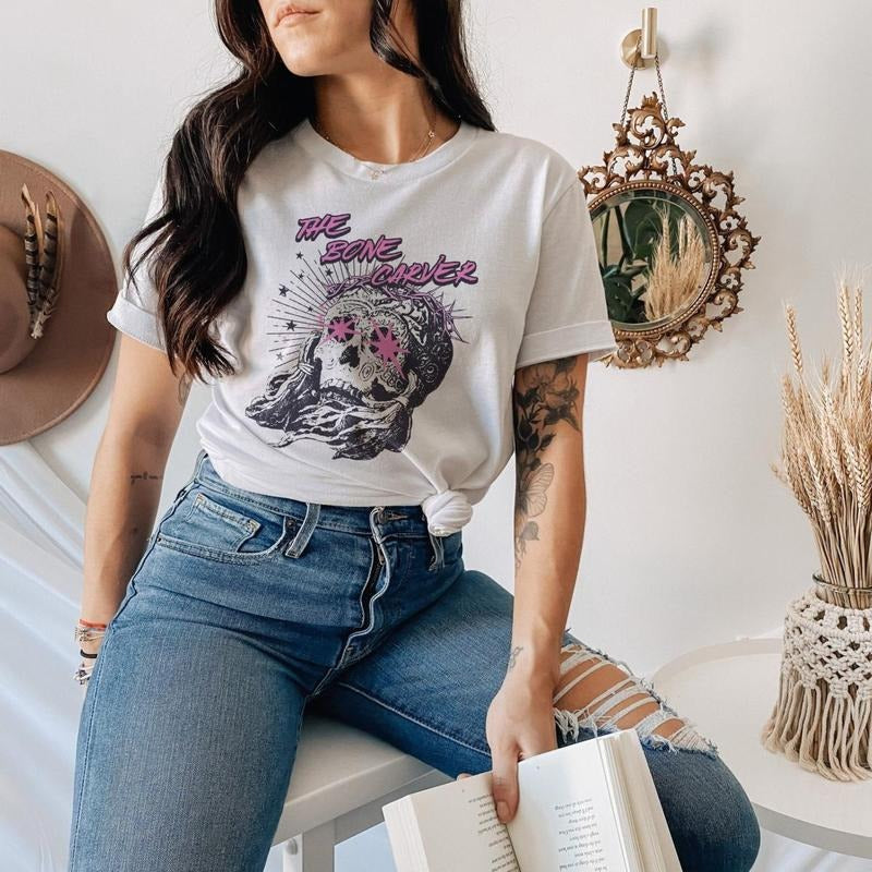 Bone Carver Vintage tshirt | ACOTAR Inspired Merch | SJM Inspird Merch | Graphic Bookish Tshirt | Booktok Inspired Shirt, Casual Cotton Crewneck