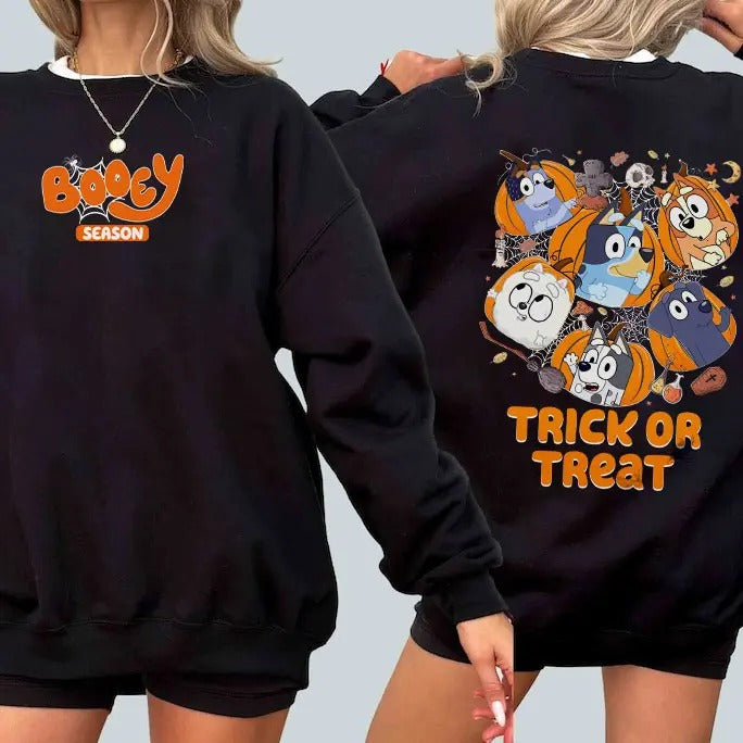 Booey Season Halloween Blue Dog Unisex Soft Tee | Pumpkin Blue Dog Funny Season  Shirt - Hoodie - Sweatshirt | Must Have Halloween Shirt