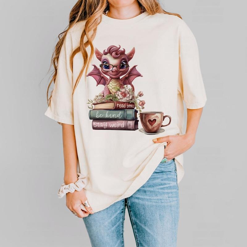 Book Lover T-Shirt, Be Kind Tee, Stay Weird Tee, Fantasy Book Reader Tee, Bookish Tee, Book Addicted Tee, Dragon Shirt, Bookworm Comfort Colors Shirt, Book Lover Gift, Retro Book Lover Women Top Casual Womenswear Breathable Comfortable Vintage Lady Tshirt