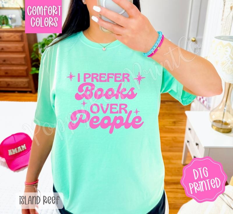 Books Over People Shirt Comfort Colors, Trendy Graphic Women's Tee, Gift for Book Lovers