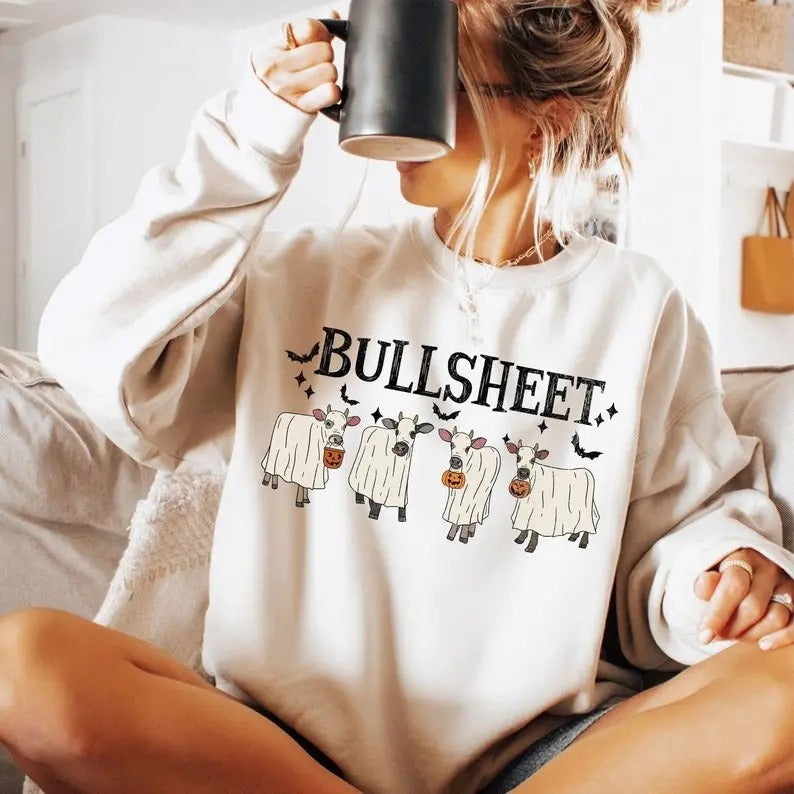 Bull Sheet Ghost Cow Sweatshirt, Halloween Crewneck, Ghost Hoodie, Cow Lover Gift, Funny Halloween Cow Sweater, Spooky Cow Hoodie, Retro Tee, Halloween Sweatshirt, Halloween Party Shirt