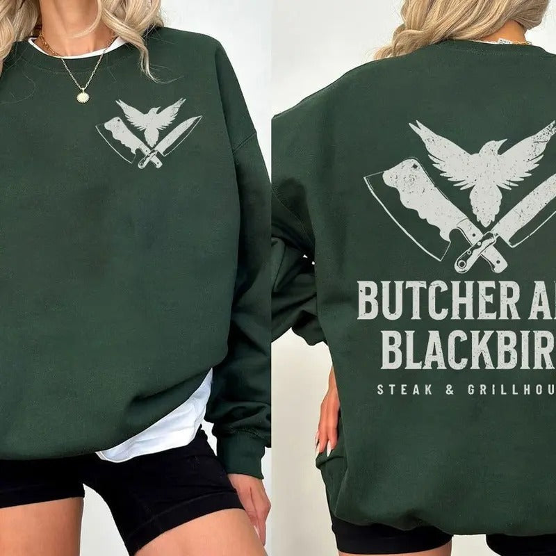 Butcher and Blackbird Sweatshirt, Dark Romance Hoodie, Booktrovert Bookish Merch, Dark Academia Shirt, Enemies To Lovers, Bookworm Unisex Soft Comfort Crewneck Pullover Long Sleeves Graphic Fabric Sweater