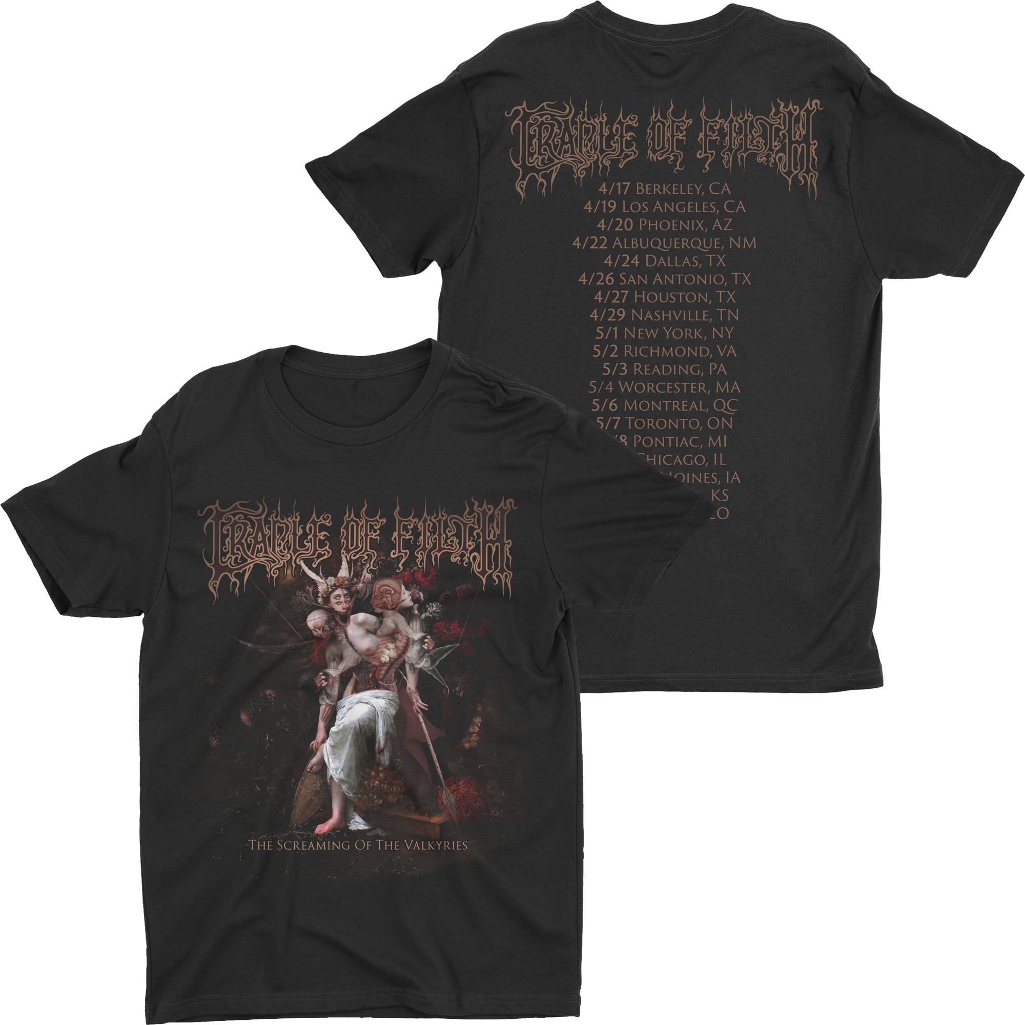 Cradle Of Filth - The Screaming Of The Valkyries 2025 Tour t-shirt