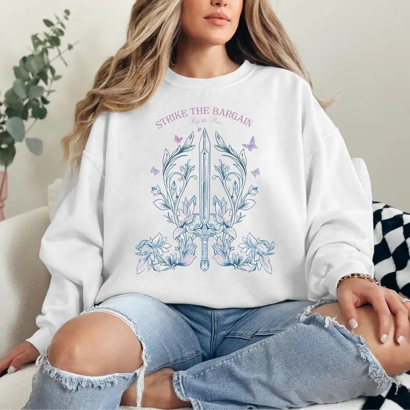 Callie Hart Quicksilver Sweatshirt, Trendy Floral Sword Fantasy Hoodie for Fans, Bookish Apparel Casual Wear, Unique Gift, Light Academia Unisex Soft Crewneck Pullover Long Sleeves Graphic Fabric Sweater