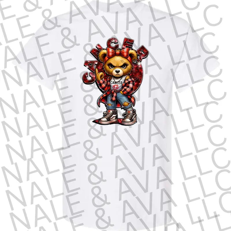 Cancer Girl Zodiac Bear Graphic T Shirt for Women