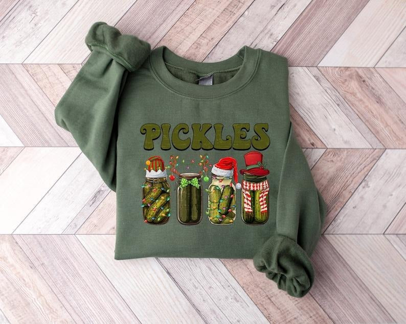 Canned Pickles Christmas Sweatshirt, Pickle Lover T-shirt, Vintage Pickles Shirt, Pickle Jar Gift Sweater, Canning Season Sweatshirt, Hoodie and Sweater; T-shirt Cotton Menswear