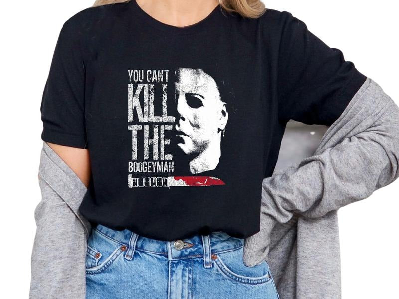 Casual You Can't Kill The Boogeyman T-Shirt for Women - True Crime Graphic Tee, Black, Comfortable Halloween Party Top, True Crime Halloween Shirt