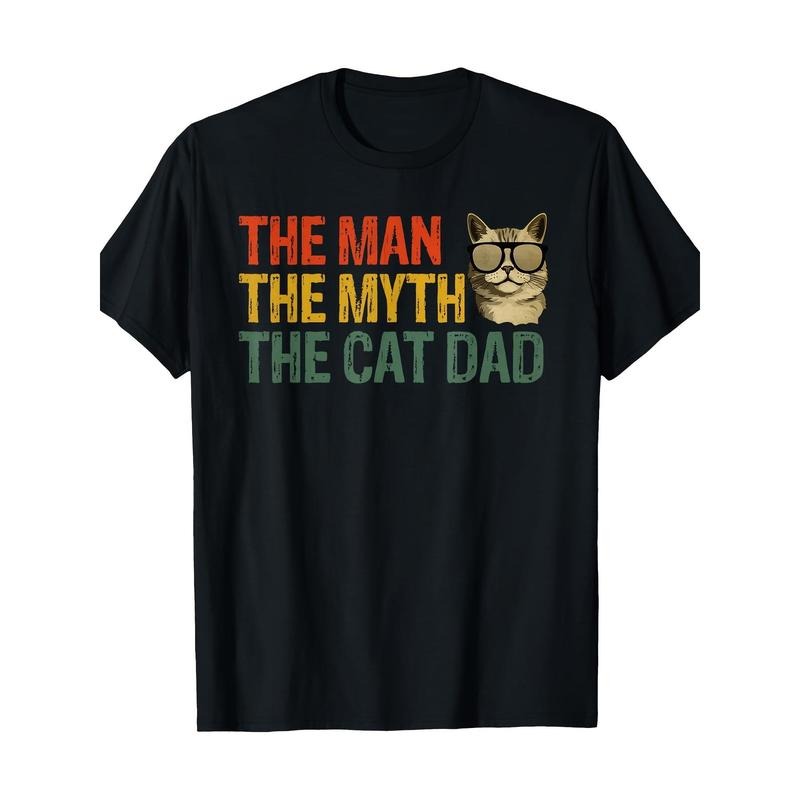 Cat Dad Legend: Men's Vintage Cotton T-Shirt - Comfort Fit, Short Sleeve, Crew Neck with Geometric Print Made in USA