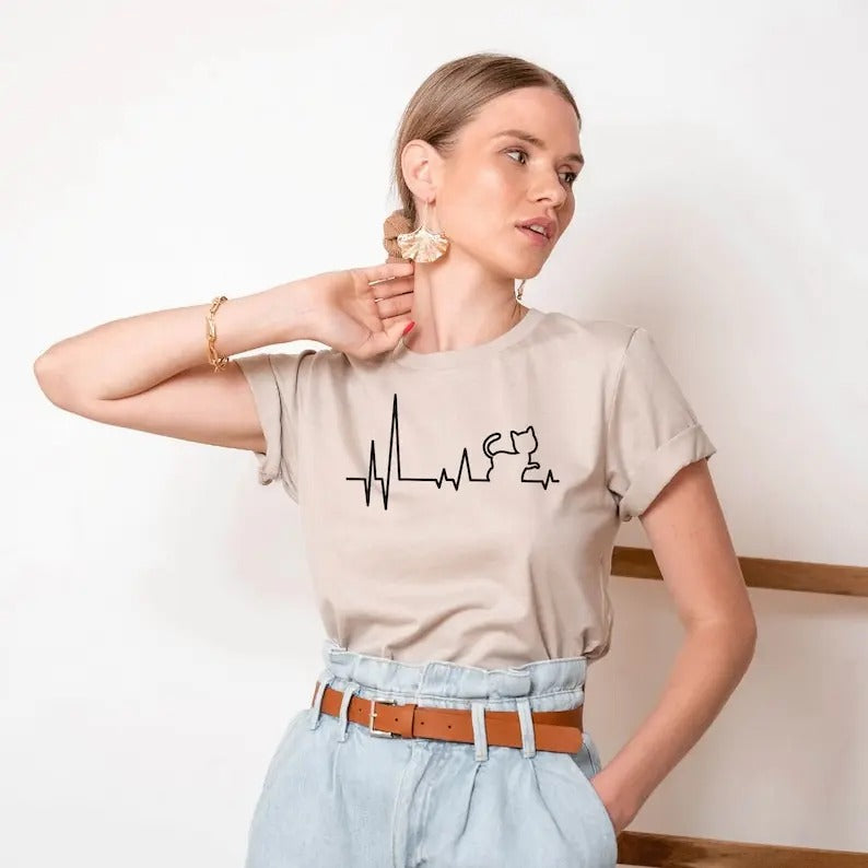 Cat Heartbeat Shirt, Heart Rhythm Cat Shirt, Cute Kitty Shirt, Gift for Cat Lover, Cat Mom Shirt, Funny Cat Shirt, Gift for Cat Owner