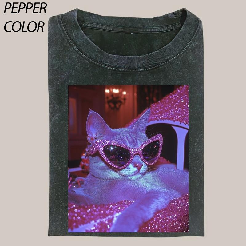 Cat lover club T-Shirt T-Shirt, Cat Cute Vintage Graphic Tee, Funny Cat Shirt, Women's T-shirts Streetwear Top Cotton