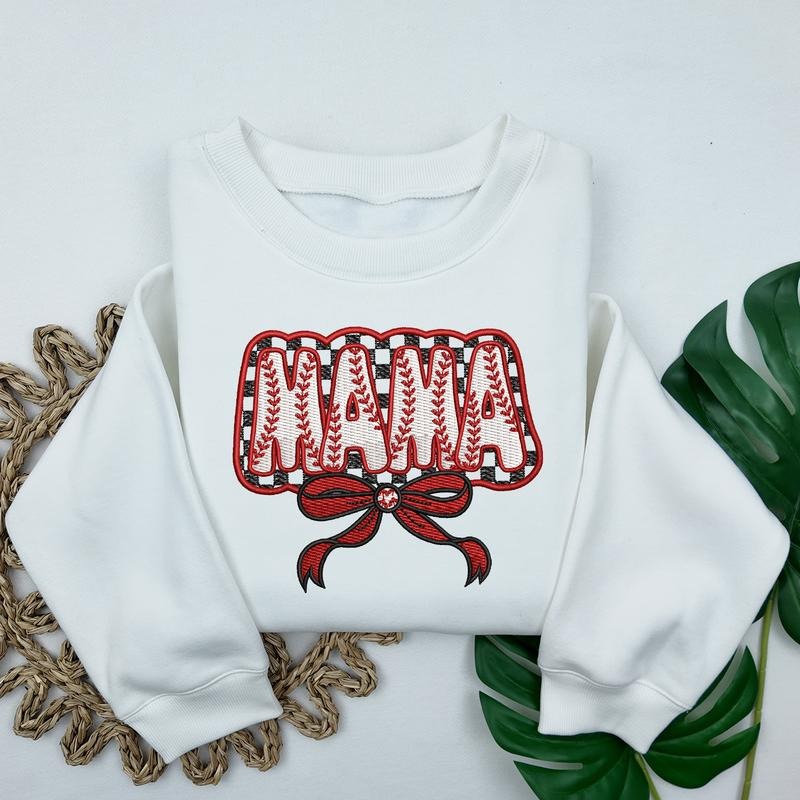 Checkered Baseball Mama Coquette Sweatshirt, Embroidered Baseball Mama Sweatshirt, Vintage Game Day Sweatshirt, Sport Mama Crewneck