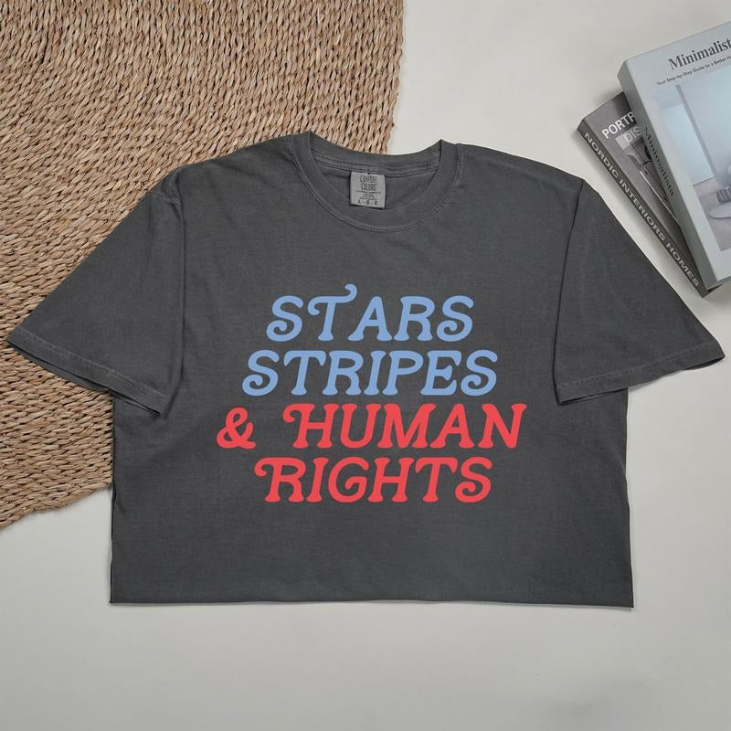 ChicCotton Stars Stripes and Human Rights Comfort Colors Shirt, Equality T-shirt, Social Justice Graphic Tee, Liberal Clothing, Activism Outfits