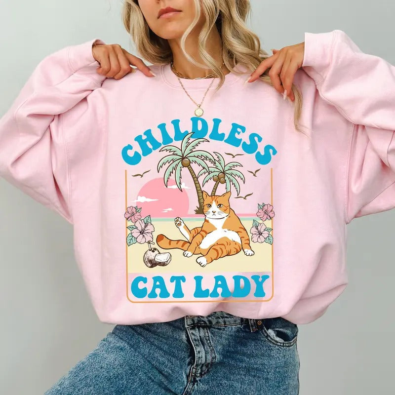 Childless Cat Ladies Sweatshirt, Funny Coconut Tree Crewneck for Women, Feminism Sweater, Childless Cat Ladies Tops for Cat Mom, Reproductive Rights Crewneck, Comfy Long Sleeve Pullover, Oversized Womens Tops, Fall Casual Womenswear, Comfort Cotton Fabric