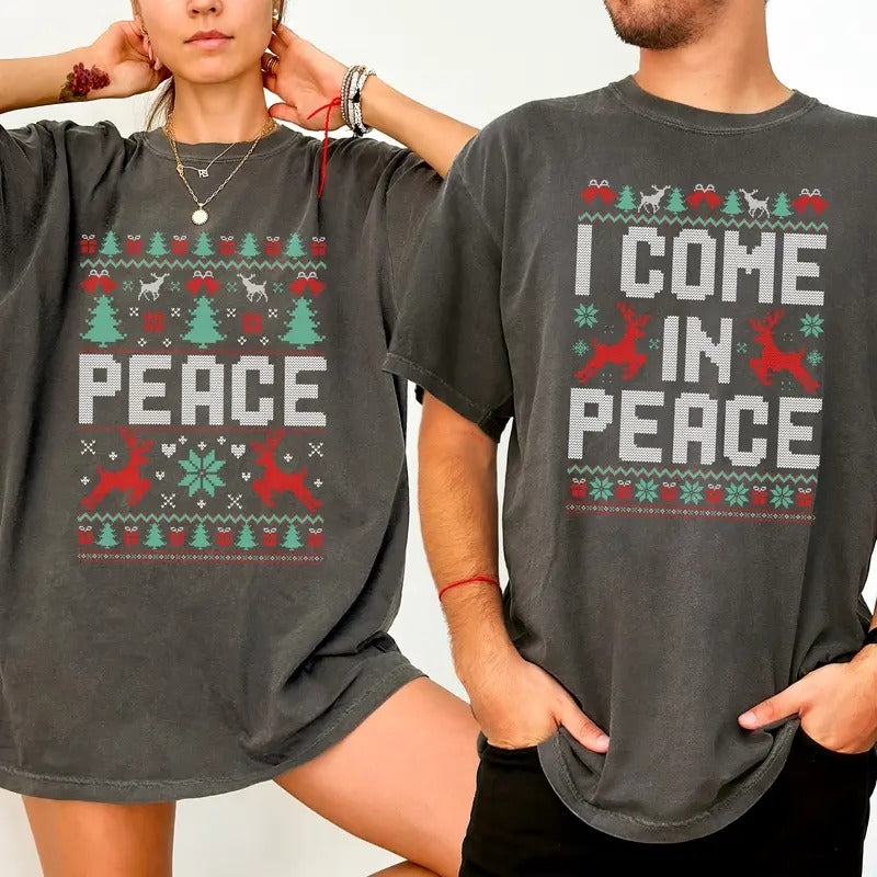 Christmas Couple Matching T-shirt Comfort Colors, I Come In Peace Shirt, Peace Tshirt, Adult Humor Tees, Funny Holiday Couple Tops, Xmas Party Outfits