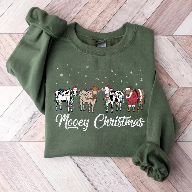 Christmas Cow Sweatshirt for Unisex, Funny Cow Lover Gift, Holiday Sweater, Farm Christmas Shirt - Fabric, Cotton Classic Crewneck