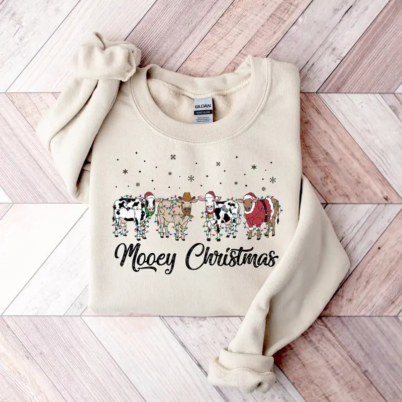Christmas Cow Sweatshirt, Cow Lover Gift, Funny Christmas Shirt, Holiday Sweater, Farm Christmas Shirt, Womens Cow Shirt, Christmas Crewneck Christmas Gift Idea 2024, Gift For Him, Gift For Her
