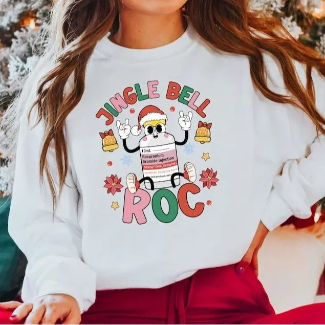 Christmas Nurse Shirt, Jingle Bell Roc, Funny Retro Roc Xmas Holiday CRNA T-Shirt, ICU Nurse Christmas Shirt, Unisex Shirt, Full Size, Full Color