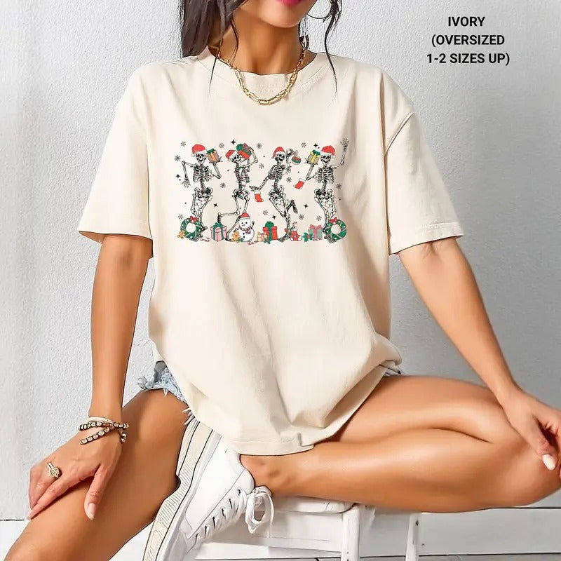 Christmas Shirt Dancing Skeleton T-shirt Fun Xmas Shirt Retro Christmas Shirt Fun Holiday Tee Vintage Style Christmas