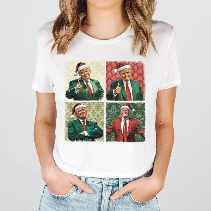 Christmas Trump TShirt, Funny Trump 2024 Christmas TShirt, 100% Cotton, Crew Neck, Slight Stretch, Breathable & Wear-Resistant, All-Season Short Sleeve Tee, Perfect for Outdoor & Daily Fashion