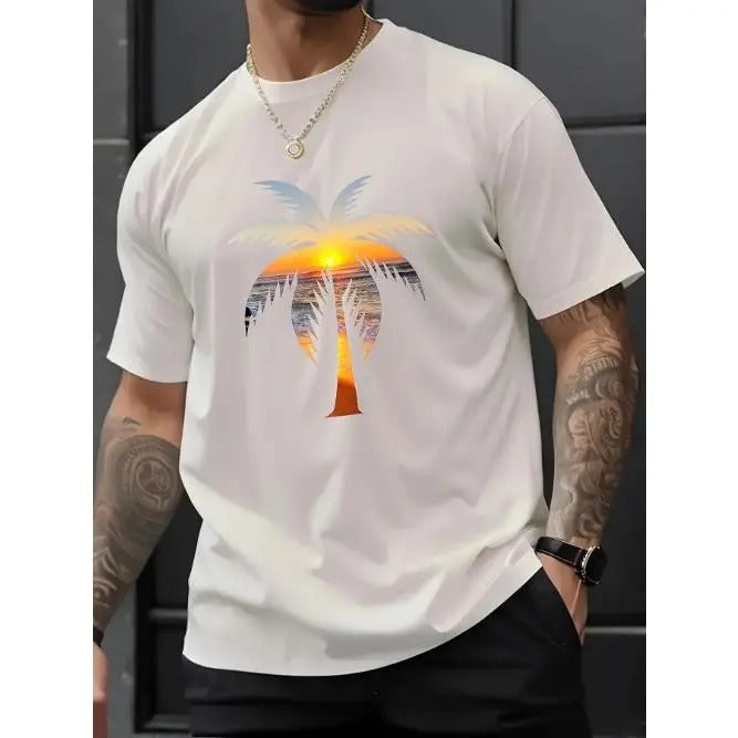 Classic Crew Neck Cotton T-Shirt for Men - Soft, Breathable, and Comfortable for Summer - Regular Fit, Printed Letter Design, Slight Stretch Fabric Made in USA