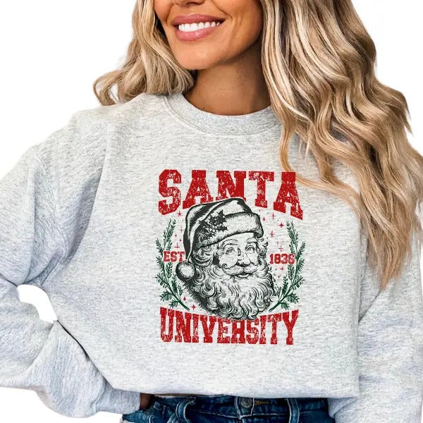 Classic Santa Claus Matching Set - 'Santa University' Design | Pajama Set Bundle, Comfortable Loungewear for Everyday Use, Crewneck or Hoodie