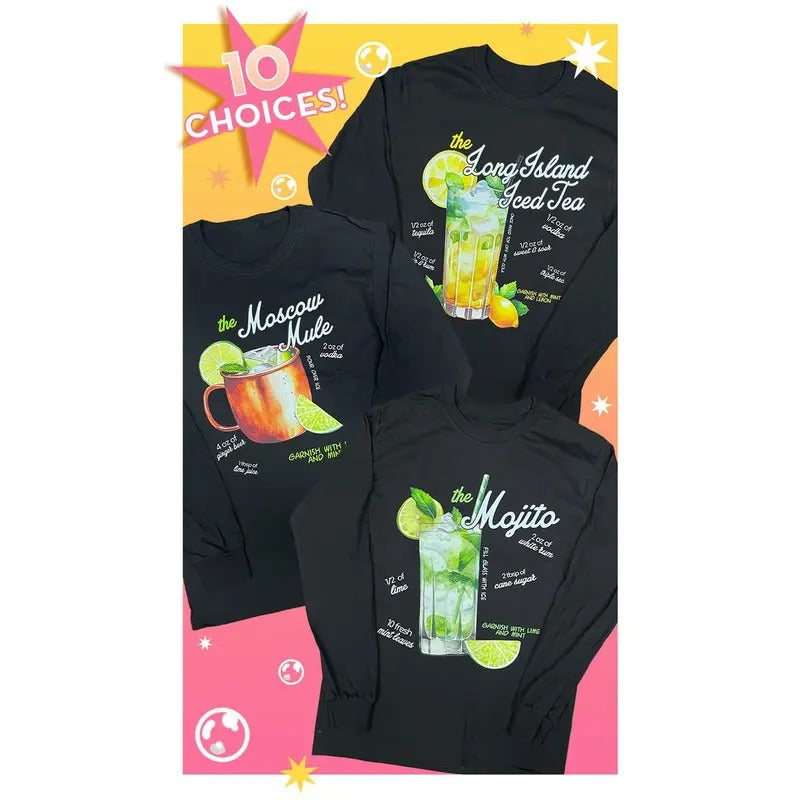 Cocktail Recipe Graphic Long Sleeve T-Shirt