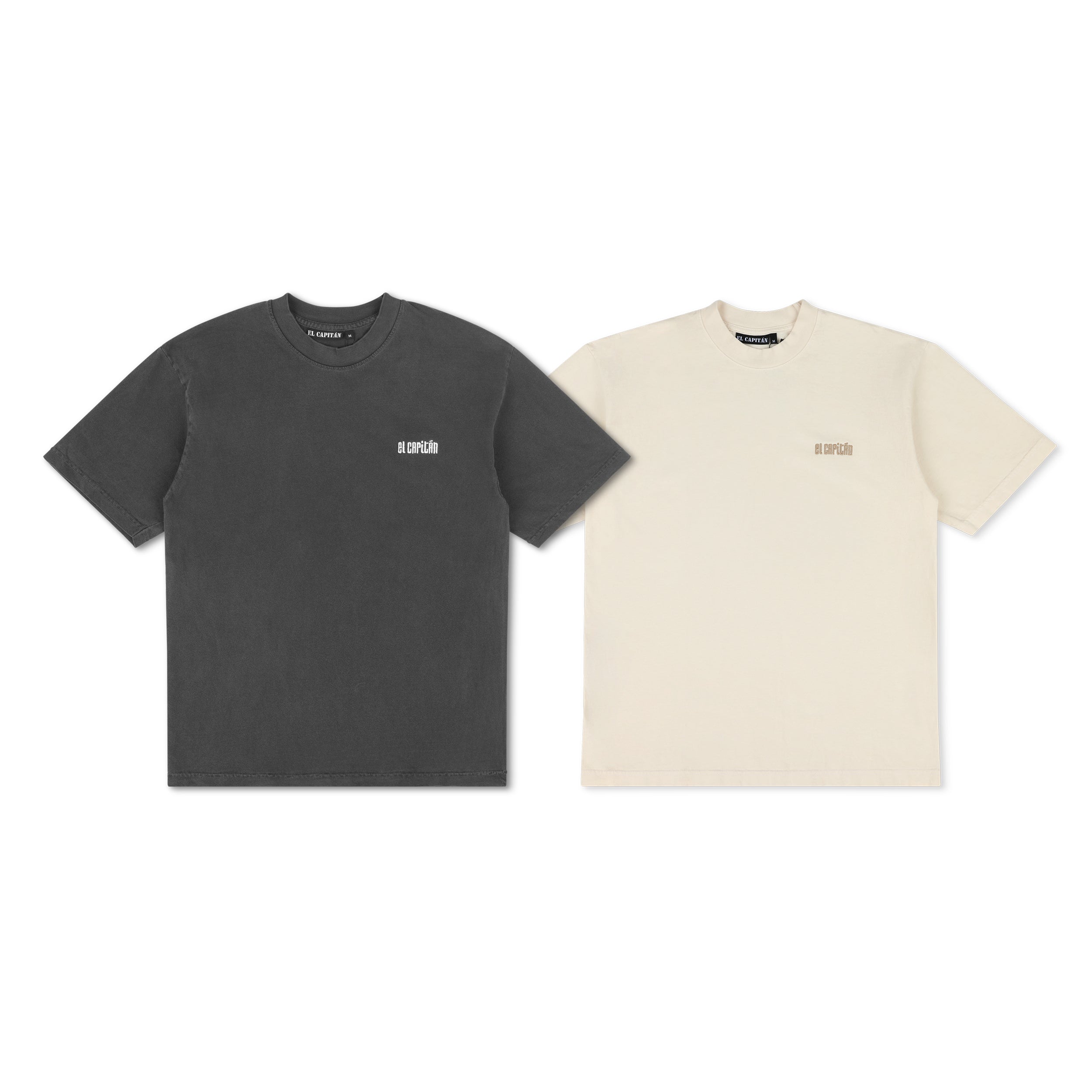 2 PACK EMBROIDERED TEES - VINTAGE BLACK & CREME