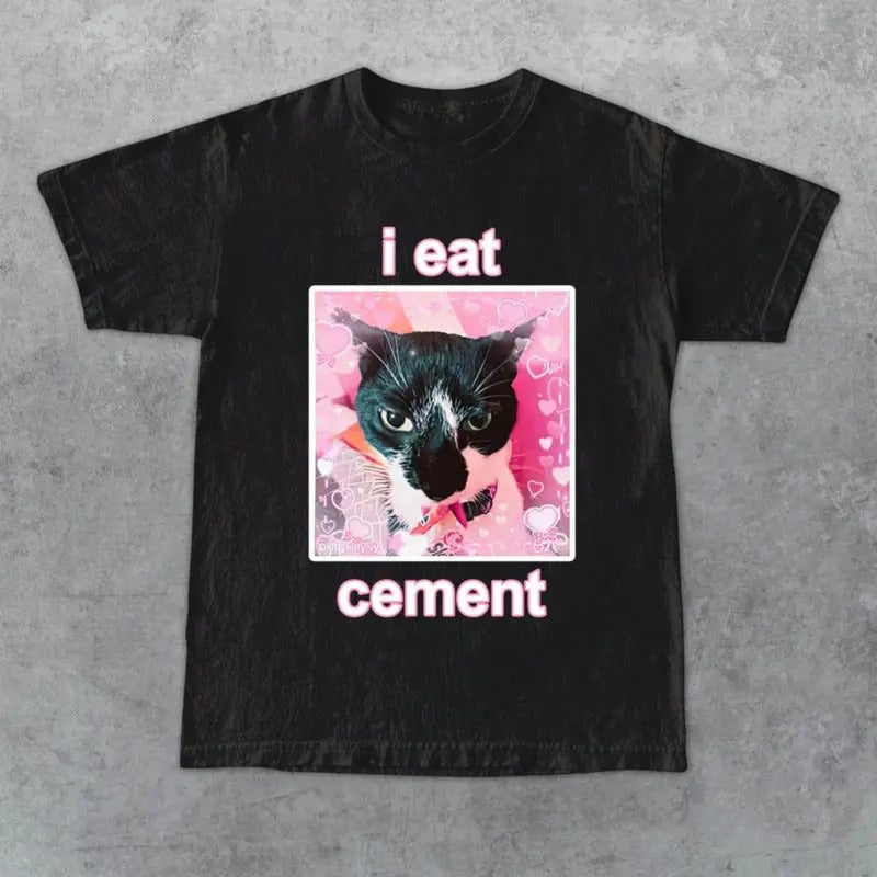 Comfort Color I Eat Cement Cat Unisex Style T-Shirt Funny Shirt for Cat Lovers Top Tee Comfortable Cotton