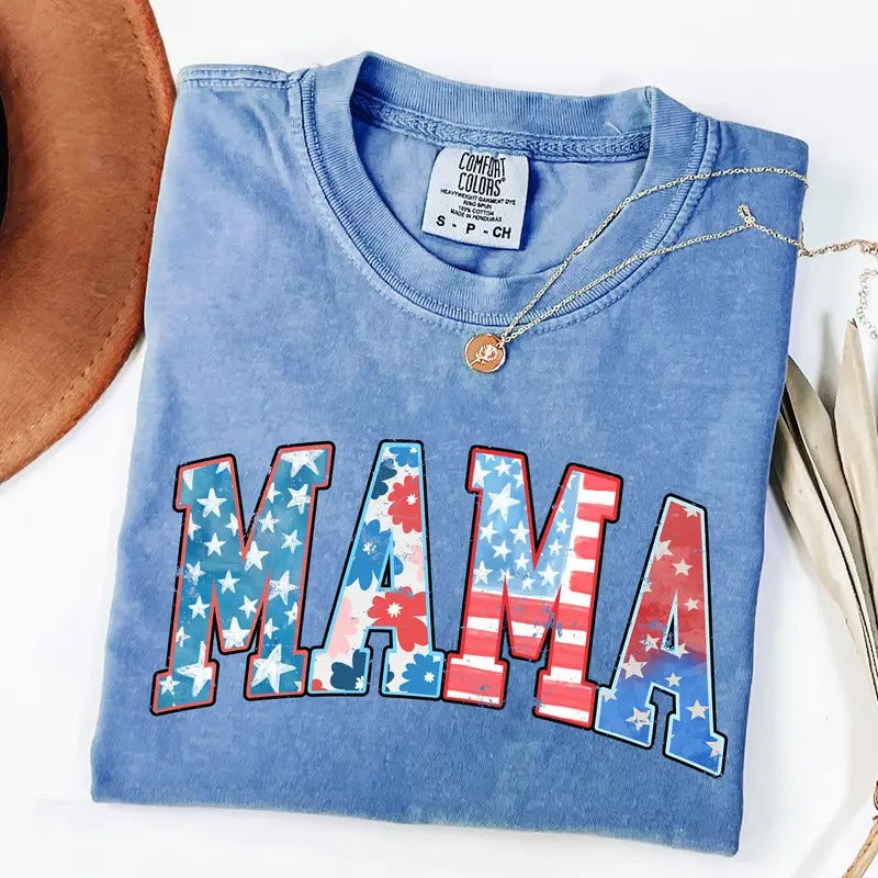 Comfort Colors American Mama Shirt, Mama T-Shirt, Retro Mama America Tee, 4th of July T-Shirt, American Mama Shirt, Gift for Mothers Day Cotton Fit
