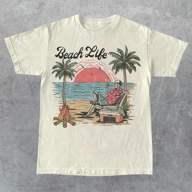 Comfort Colors Beachlife Vintage Graphic T-Shirt, Retro Unisex Skate Graphic Tee, Oversize Nostalgia 90s Shirt, Cute Comfy Tee, Surf Lovers Gift, Skeleton