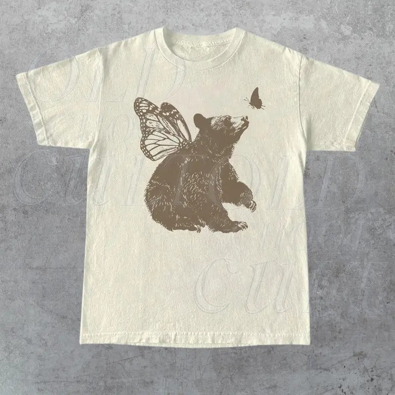 Comfort Colors Bear With Butterfly Wings Vintage T Shirt, Retro 90s Bear Shirt, Butterly Retro Tee, Funny Unisex Adult Bear Graphic T Shirt