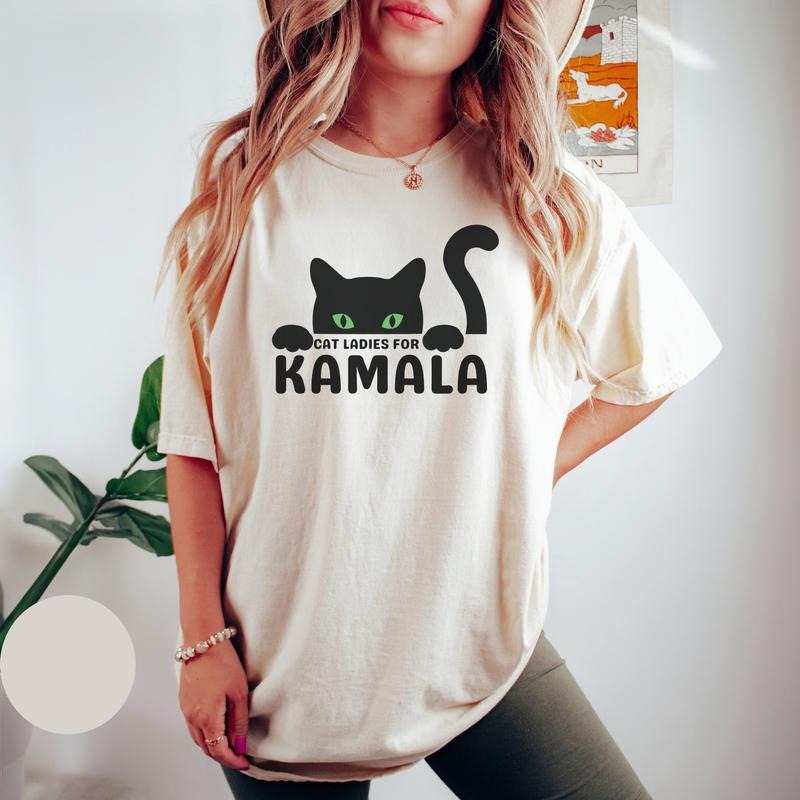 Comfort Colors Cat Ladies For Kamala T-Shirt, Childless Cat Lady Shirt, Elect Kamala Harris, JD Vance Hates Cats, Funny Feminist Gift, Election 2024