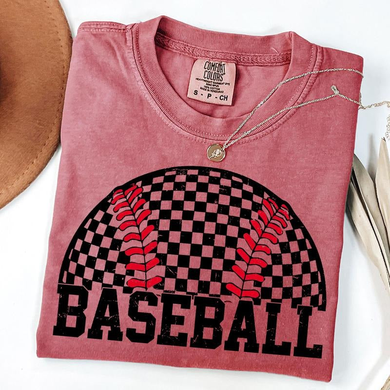 Comfort Colors Checkered Baseball T-shirt, Game Day T-Shirt, Retro Baseball Graphic Tee, Unisex T-Shirt