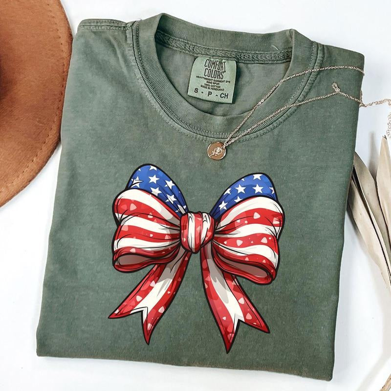Comfort Colors Coquette American Girl Shirt, Coquette Bow Shirt, USA T-Shirt, 4th of July Gift, American Flag Tee