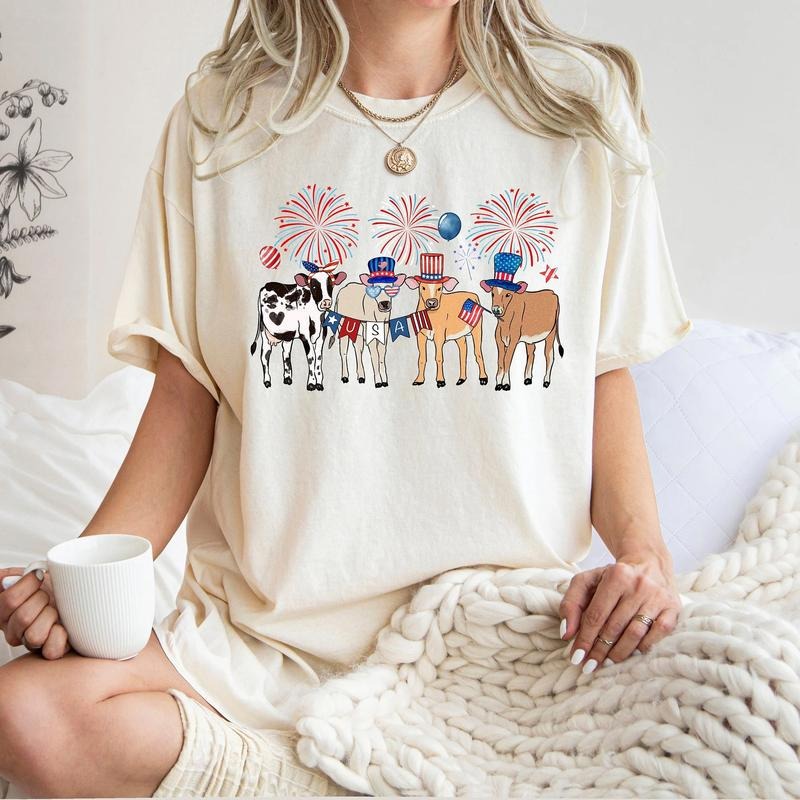 Comfort Colors Cute Cows 4th Of July Shirt, American Flag Shirt, Independence Day, Western Patriotic Shirt, Farm Animals Lover Shirt