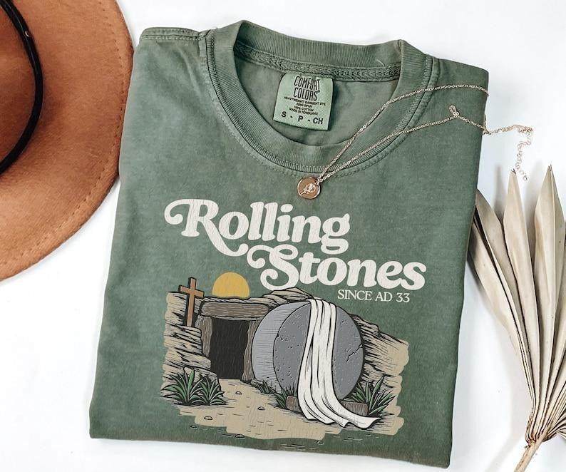 Comfort Colors Easter Christian Shirt Rolling Stones Tee Easter Jesus Shirt Christian Gift for Women Faith Based Graphic Tee Religious Tee